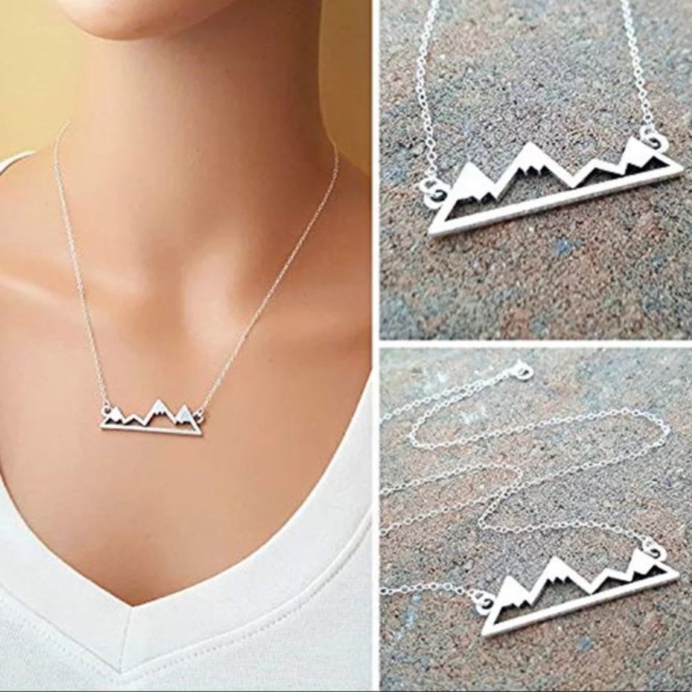 Silver Mountain Charm Necklace, Horizontal Bar